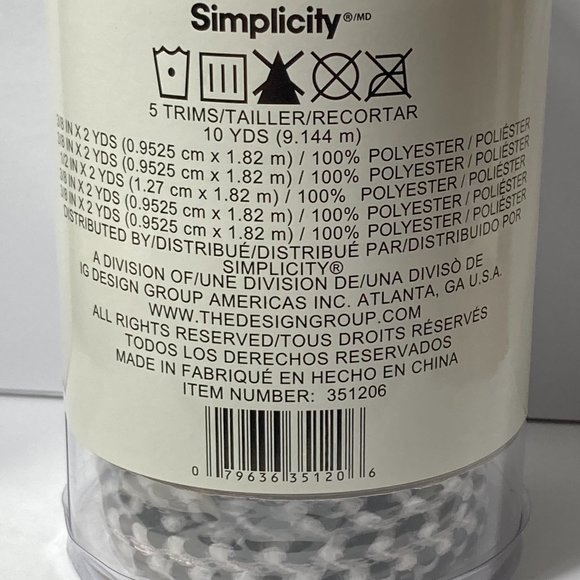 Black & White Coordinated Trim Ribbon 5 Rolls 2 Yards Each Flower Polka Dot - Picture 7 of 11